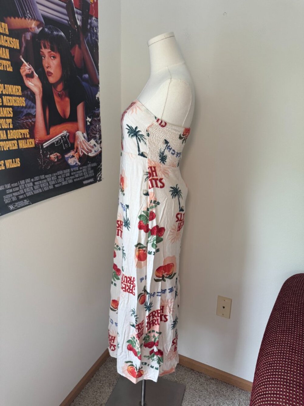 Paper Heart Midi Fresh Fruits Cream and Colorful Dress with Back Slit - Picture 7 of 13